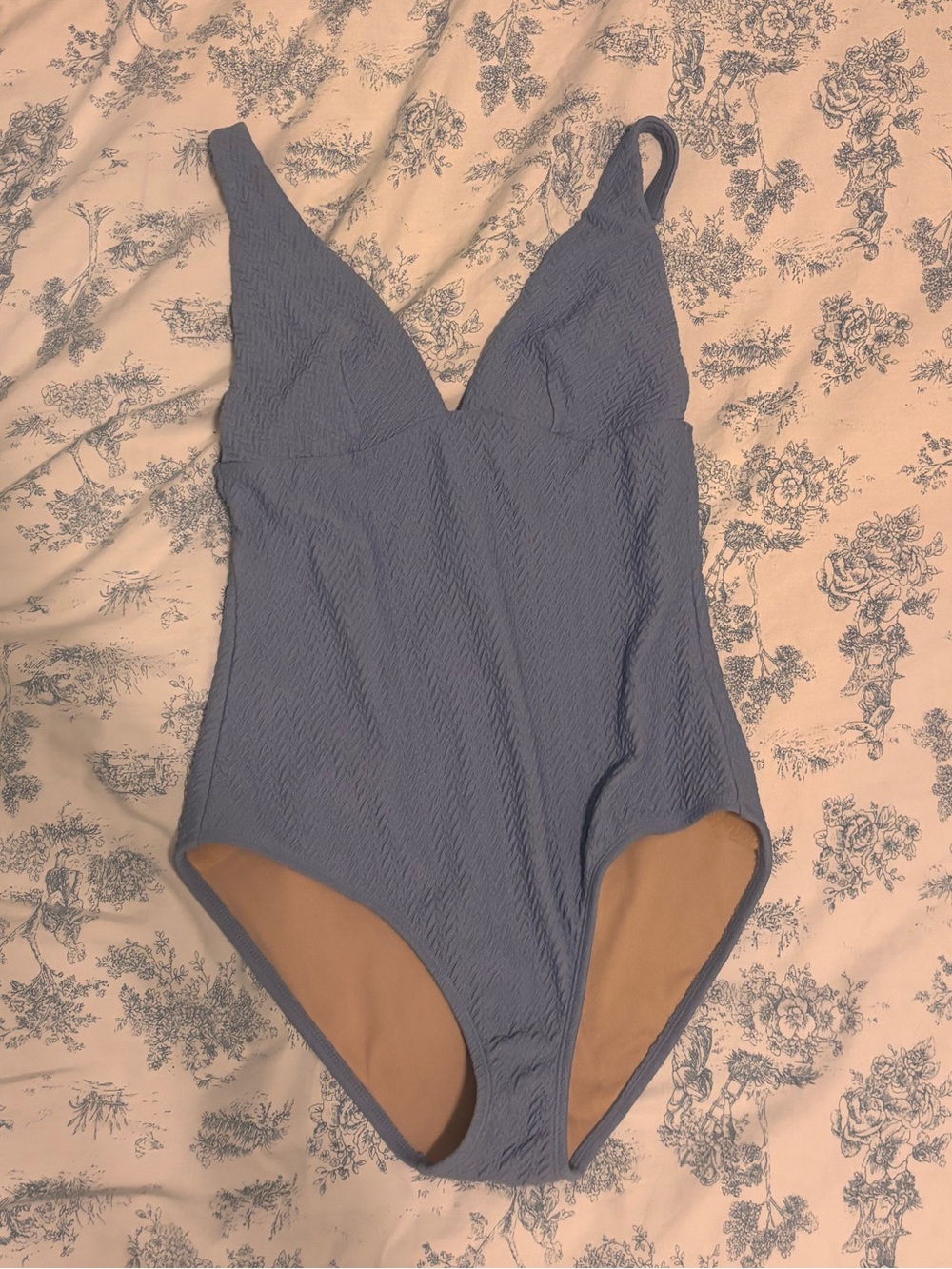 Shade & Shore Light Blue Ribbed One-Piece Swimsuit